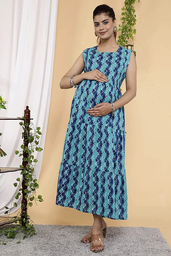 Blue_Zig_Zag_Printed_Anarkali_Maternity_Wear_Anarkali_Kurta/Gown_With_Schiffli_Jacket