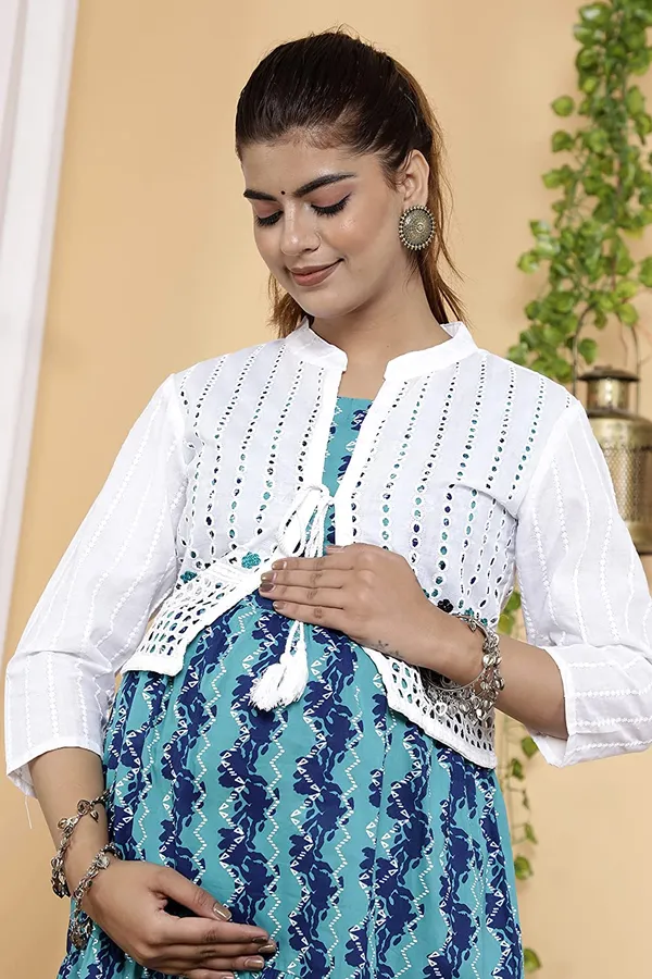 Blue_Zig_Zag_Printed_Anarkali_Maternity_Wear_Anarkali_Kurta/Gown_With_Schiffli_Jacket