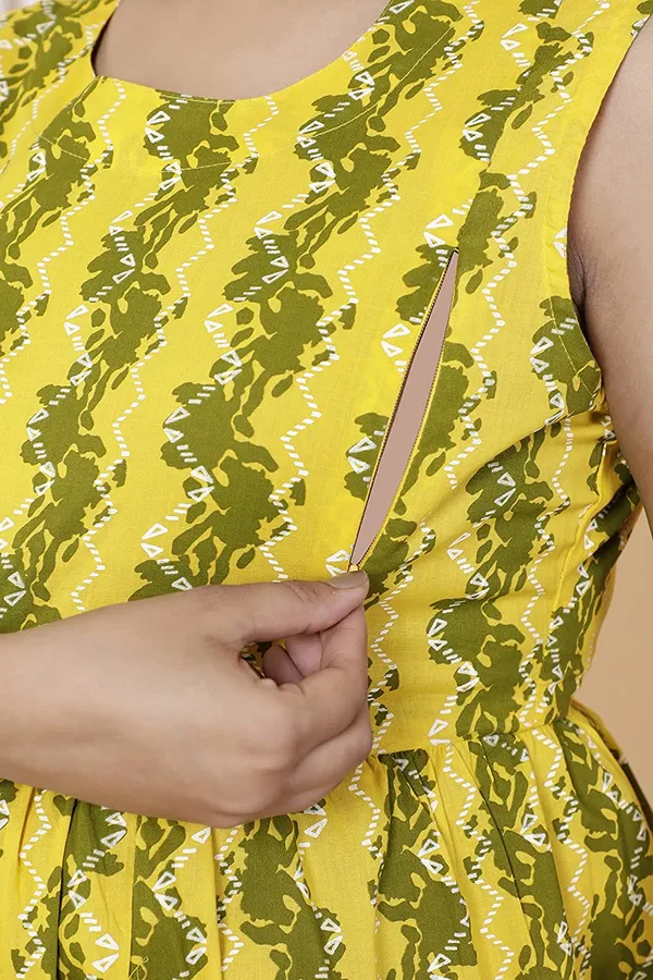 Maternity_Wear_Yellow_Zig_Zag_Printed_Anarkali_Anarkali_Kurta/Gown_With_Schiffli_Jacket
