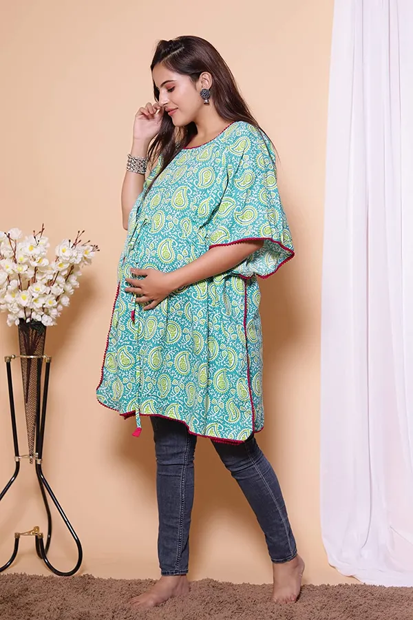 Jaipur_Print_Turquoise_Maternity_Wear_Cotton_Printed_Kaftan_with_Tie_Ups