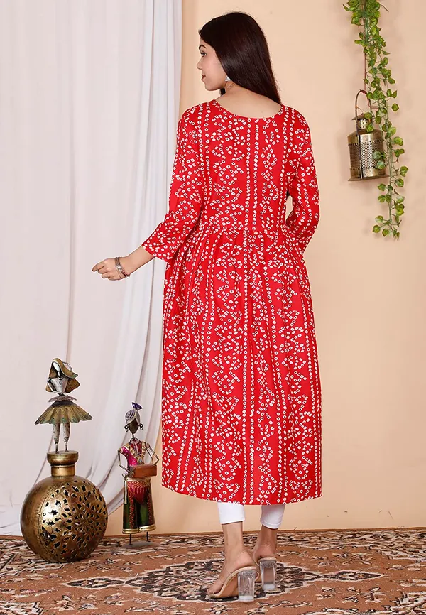 Maternity_Wear_Red_Bandhej_Printed_Anarkali_Side_Slit/_Nyra_Cut_Kurta_with_conceled_Zip_on_both_side