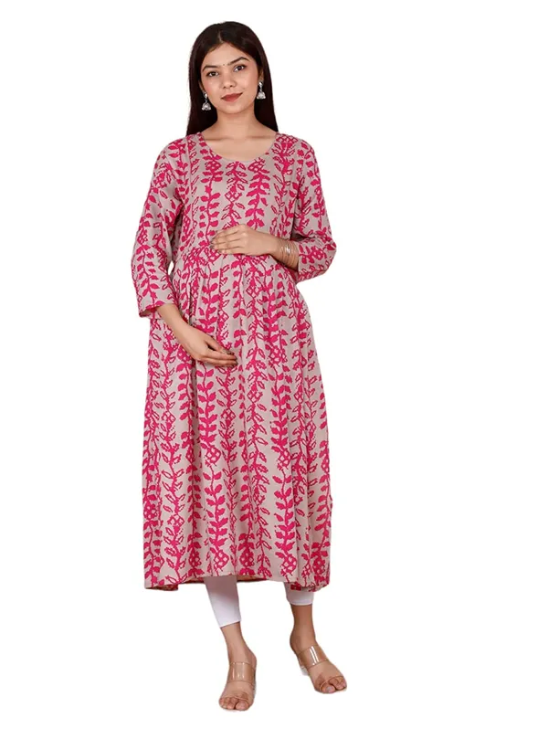 Maternity_Wear_Cotton_Bandhej_Printed_Anarkali__Side_Slit/_Nyra_Cut_Kurta_with_conceled_Zip_on_both_side