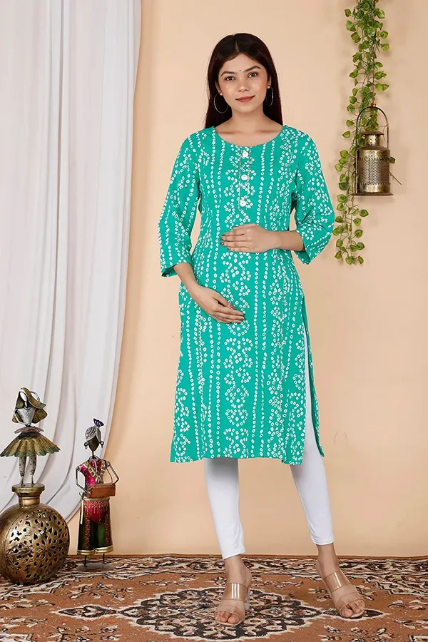 PregyFed_Bandhej_Maternity_&_Feeding_Straight_Kurti_with_Gota_Detaling_and_Invisible_Zip