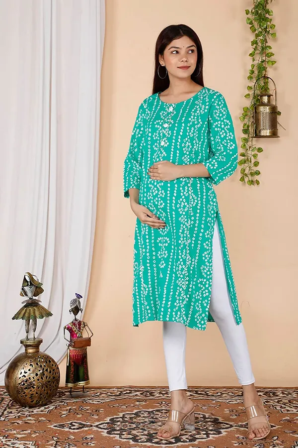 PregyFed_Bandhej_Maternity_&_Feeding_Straight_Kurti_with_Gota_Detaling_and_Invisible_Zip