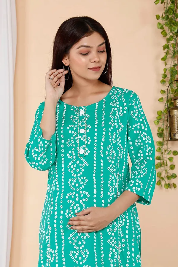 PregyFed_Bandhej_Maternity_&_Feeding_Straight_Kurti_with_Gota_Detaling_and_Invisible_Zip