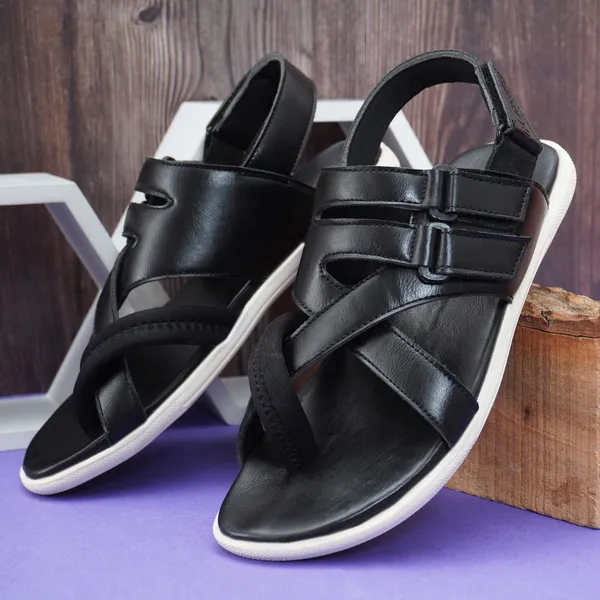 Black_Memory_Foam_Striped_Velcro_Fastening_Casual_Sandal_For_Men
