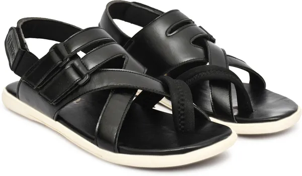 Black_Memory_Foam_Striped_Velcro_Fastening_Casual_Sandal_For_Men