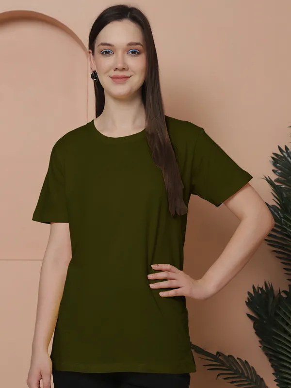 Women_Light_Turquoise_Blue_&_Olive_Green_Round_Neck_Oversized_Tshirt