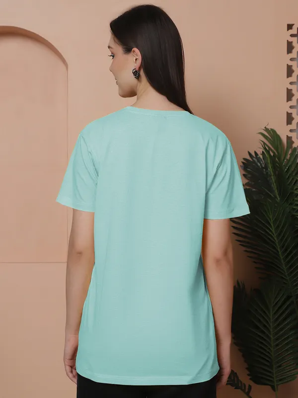 Women_Light_Turquoise_Blue_&_Olive_Green_Round_Neck_Oversized_Tshirt