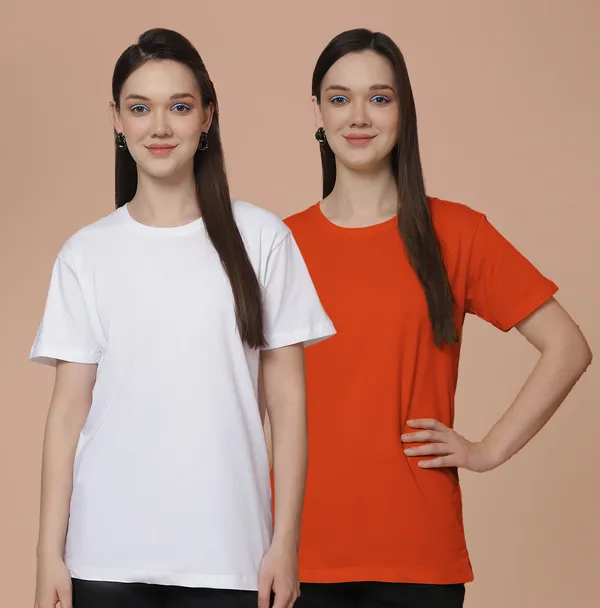 Women_White_&_Orange_Round_Neck_Oversized_Tshirt