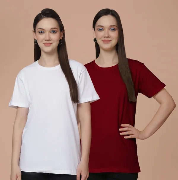 Women_White_&_Maroon_Round_Neck_Oversized_Tshirt