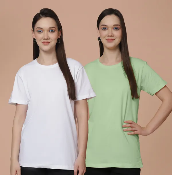 Women_White_&_Sea_Green_Round_Neck_Oversized_Tshirt