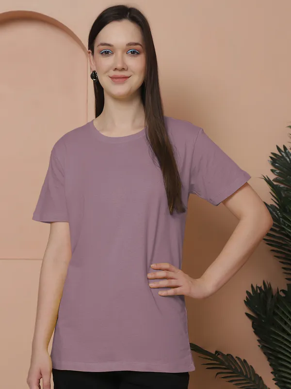Women_White_&_Dark_Purple_Round_Neck_Oversized_Tshirt