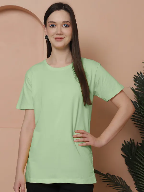 Women_Red_&_Sea_Green_Round_Neck_Oversized_Tshirt