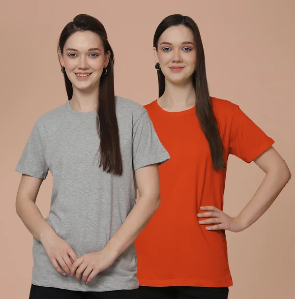 Women_Grey_&_Orange_Round_Neck_Oversized_Tshirt
