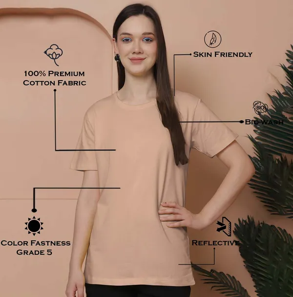Women_Grey_&_Coral_Round_Neck_Oversized_Tshirt