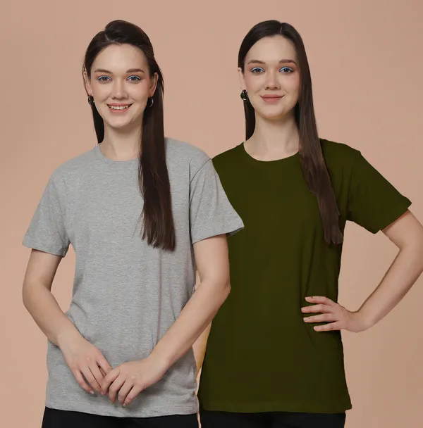 Women_Grey_&_Olive_Green_Round_Neck_Oversized_Tshirt