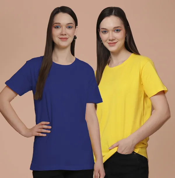 Women_Blue_&_Yellow_Round_Neck_Oversized_Tshirt