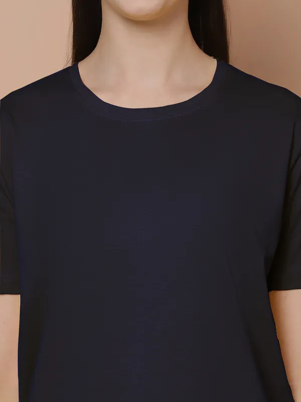 Women_Yellow_&_Navy_Blue_Round_Neck_Oversized_Tshirt