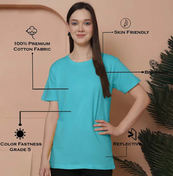 Women_Yellow_&_Turquoise_Blue_Round_Neck_Oversized_Tshirt