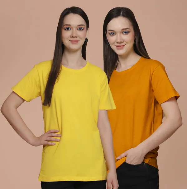 Women_Yellow_&_Mustard_Round_Neck_Oversized_Tshirt