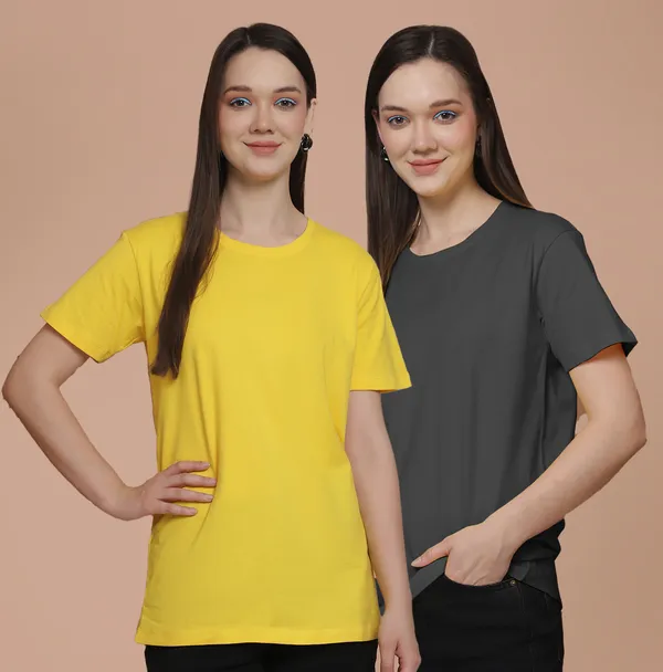 Women_Yellow_&_Grey_Round_Neck_Oversized_Tshirt