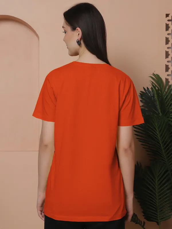 Women_Orange_&_Light_Turquoise_Round_Neck_Oversized_Tshirt
