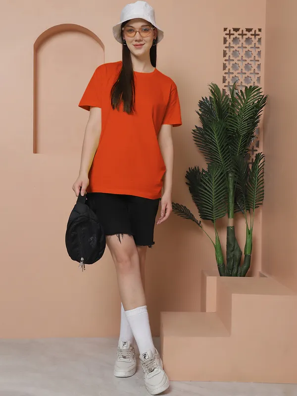 Women_Orange_&_Navy_Blue_Round_Neck_Oversized_Tshirt