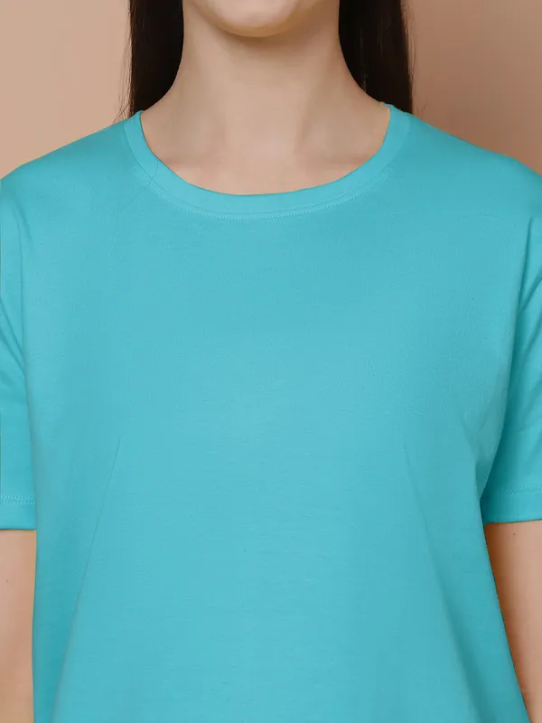 Women_Orange_&_Turquoise_Blue_Round_Neck_Oversized_Tshirt