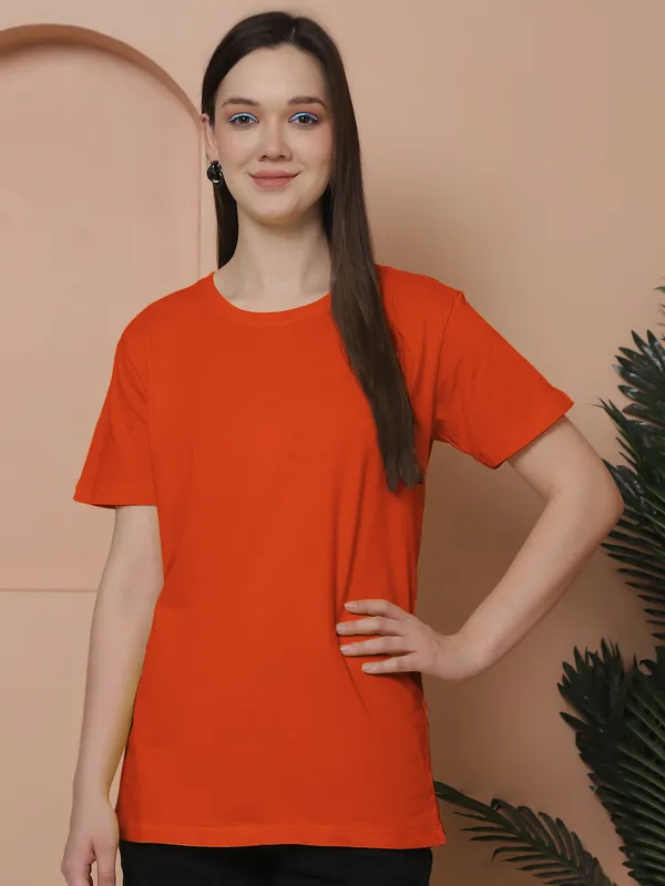 Women_Orange_&_Sea_Green_Round_Neck_Oversized_Tshirt