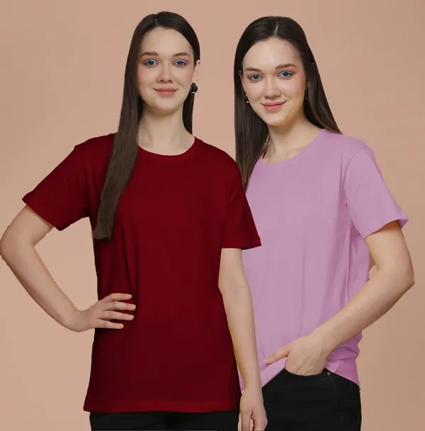 Women_Maroon_&_Purple_Round_Neck_Oversized_Tshirt