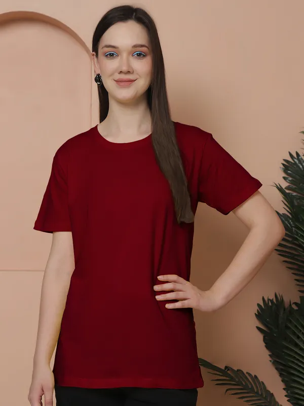 Women_Maroon_&_Purple_Round_Neck_Oversized_Tshirt