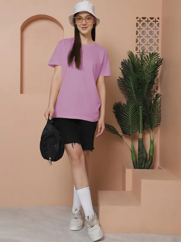 Women_Purple_&_Grey_Round_Neck_Oversized_Tshirt