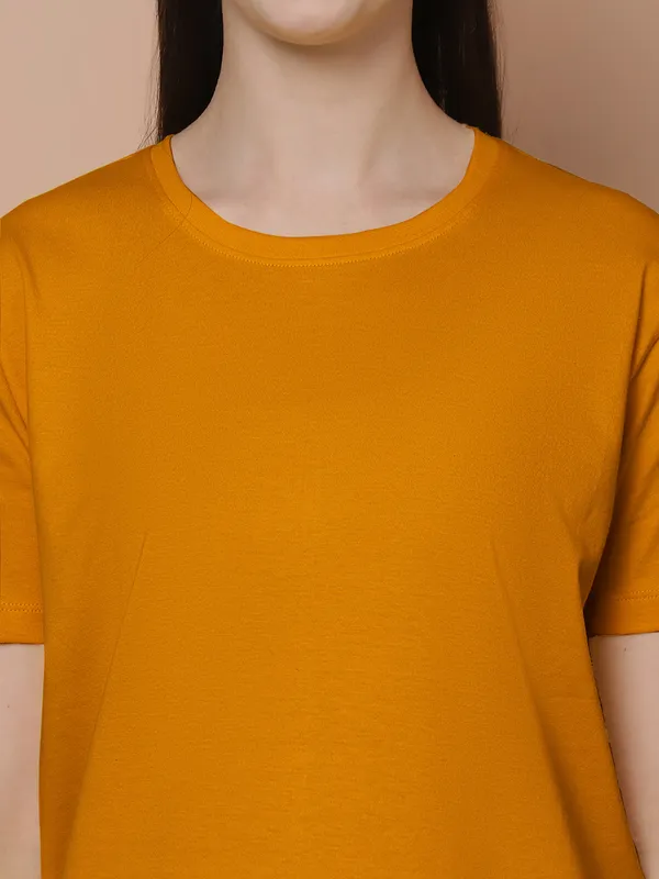 Women_Turquoise_Blue_&_Mustard_Round_Neck_Oversized_Tshirt