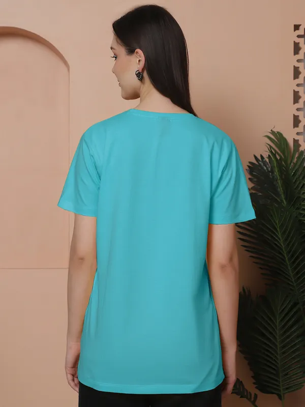 Women_Turquoise_Blue_&_Olive_Green_Round_Neck_Oversized_Tshirt
