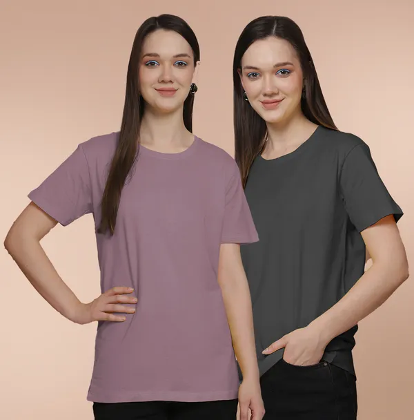 Women_Dark_Purple_&_Grey_Round_Neck_Oversized_Tshirt