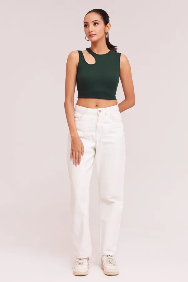 Green_Sleeveless_Round_Neck_Slim_Fit_Ribbed_Cut_Out_Shoulder_Knit_Tank_Crop_For_Women
