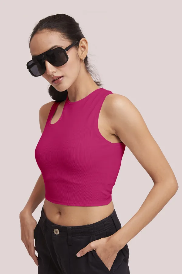 Pink_Sleeveless_Round_Neck_Slim_Fit_Ribbed_Cut_Out_Shoulder_Knit_Tank_Crop_For_Women