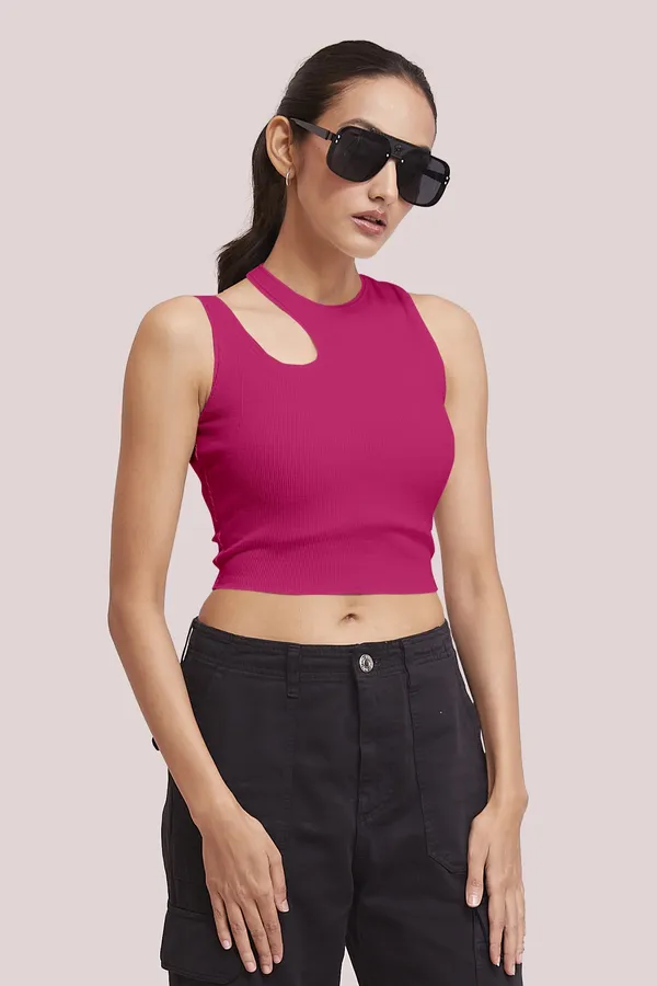 Pink_Sleeveless_Round_Neck_Slim_Fit_Ribbed_Cut_Out_Shoulder_Knit_Tank_Crop_For_Women