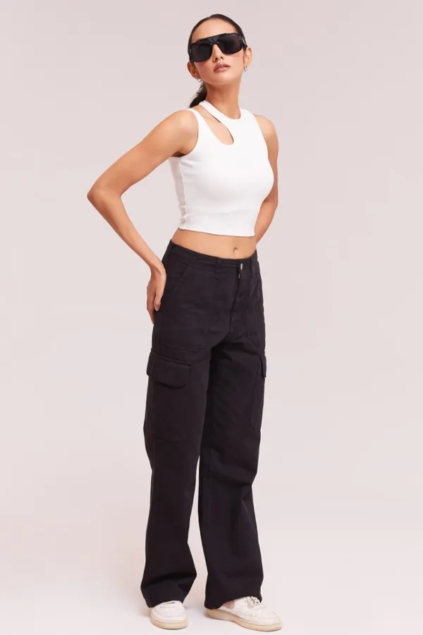 White_Sleeveless_Round_Neck_Slim_Fit_Ribbed_Cut_Out_Shoulder_Knit_Tank_Crop_For_Women