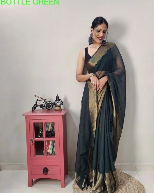 Green_Colour_1-Minute_Ready_To_Wear_Georgette_Saree_With_Blouse_Piece