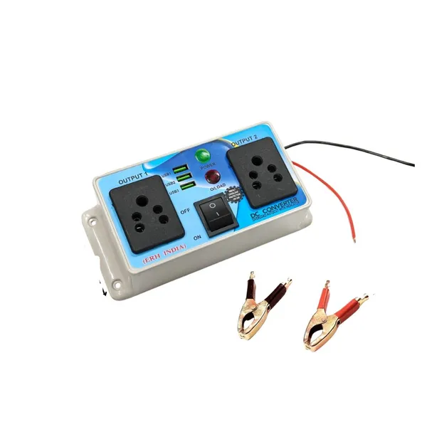 12v/24v_dc_to_ac_Converter_Gang_Box_with_3_in_Built_USB_Ports._dc_to_ac_Converter_Inverter_Solar_for_Home_with_Battery_Clip