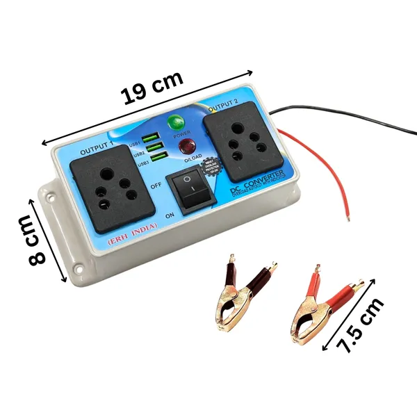 12v/24v_dc_to_ac_Converter_Gang_Box_with_3_in_Built_USB_Ports._dc_to_ac_Converter_Inverter_Solar_for_Home_with_Battery_Clip