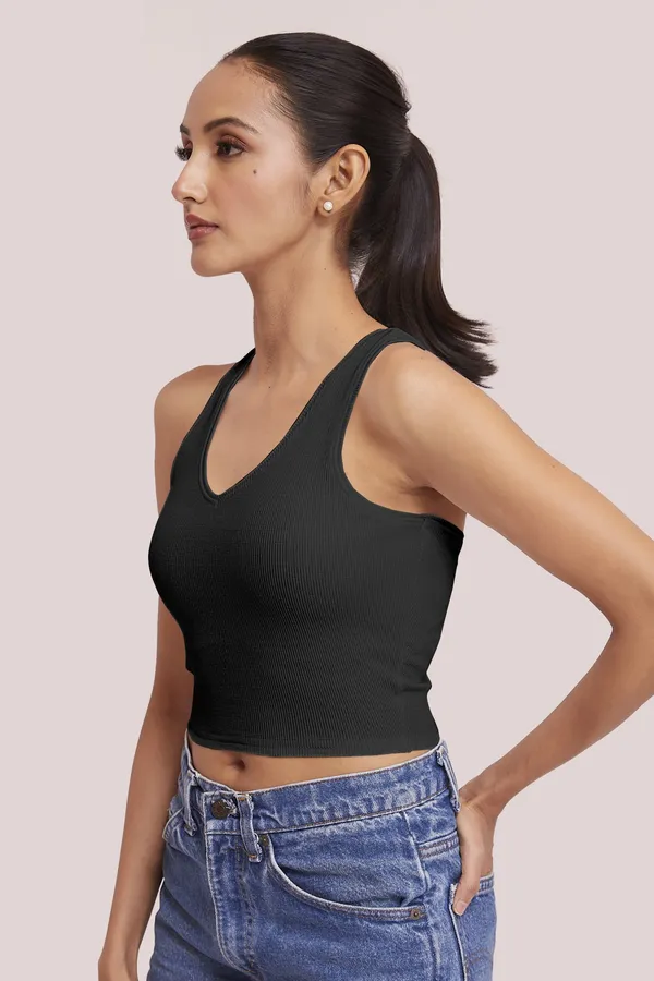 Black_V-Neck_Slim_Fit_Ribbed_Knit_Tank_Cut_Out_Back_Crop_Tops_For_Women