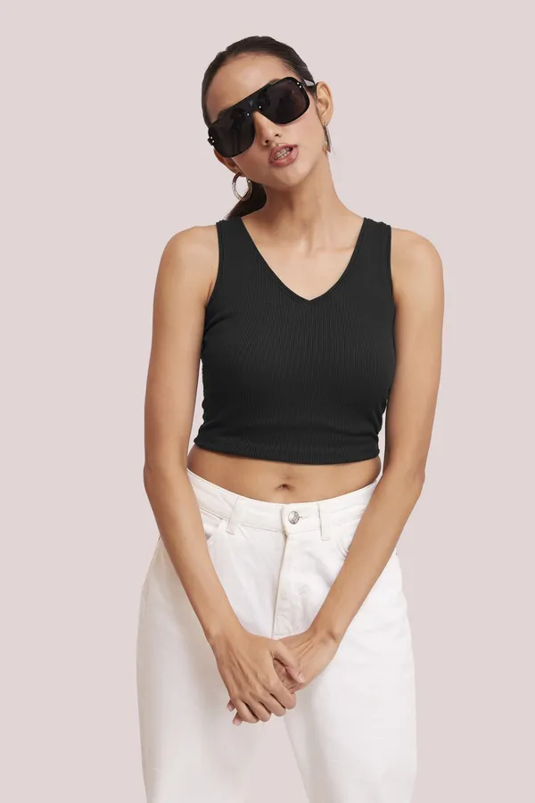 Black_V-Neck_Slim_Fit_Ribbed_Knit_Tank_Cut_Out_Back_Crop_Tops_For_Women