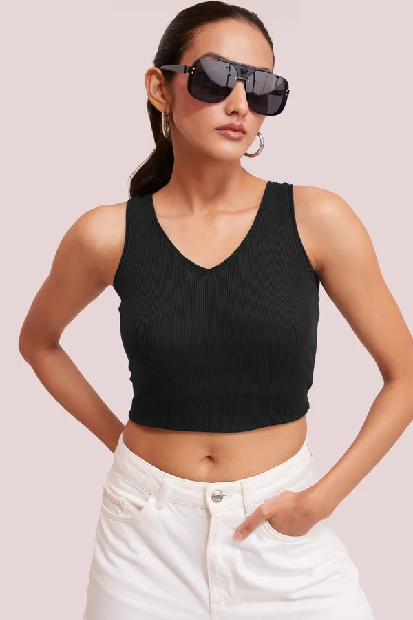 Black_V-Neck_Slim_Fit_Ribbed_Knit_Tank_Cut_Out_Back_Crop_Tops_For_Women