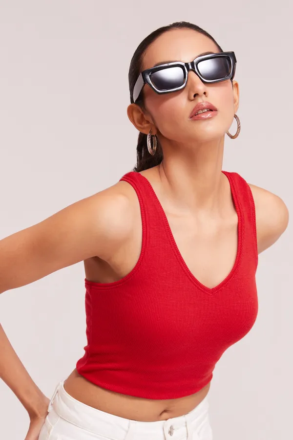 Red_V-Neck_Slim_Fit_Ribbed_Knit_Tank_Cut_Out_Back_Crop_Tops_For_Women