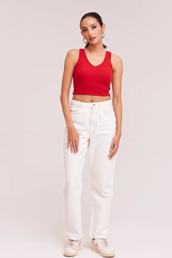 Red_V-Neck_Slim_Fit_Ribbed_Knit_Tank_Cut_Out_Back_Crop_Tops_For_Women
