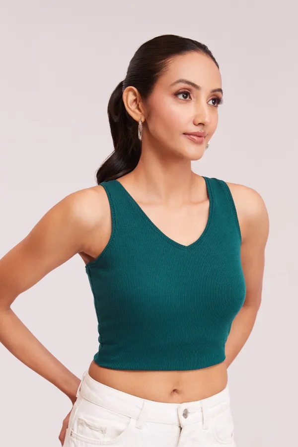 Tail_Green_V-Neck_Slim_Fit_Ribbed_Knit_Tank_Cut_Out_Back_Crop_Tops_For_Women