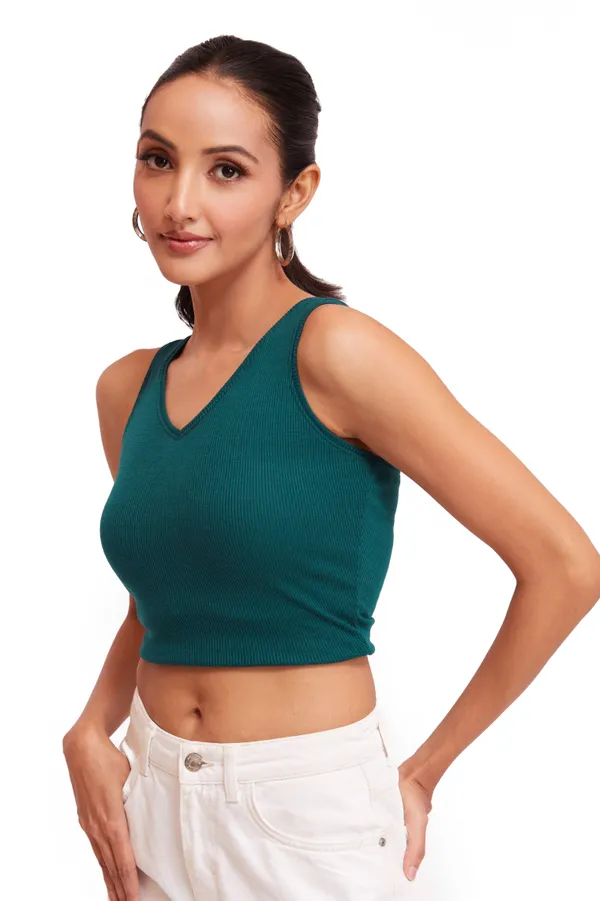 Tail_Green_V-Neck_Slim_Fit_Ribbed_Knit_Tank_Cut_Out_Back_Crop_Tops_For_Women